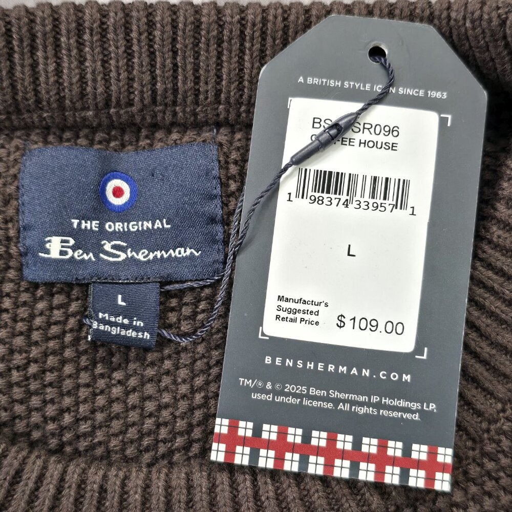Ben Sherman Men's Sweater Crewneck Coffee House Brown Size Large - Picture 8 of 13